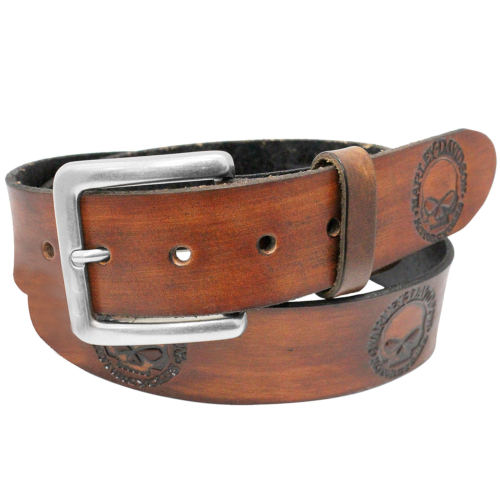 Harley Davidson Willie G Embossed Brown Leather Belt 42 eBay